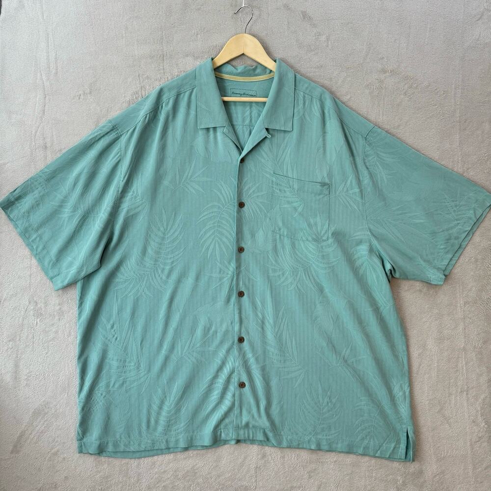 Tommy Bahama Men’s 3XB 100% Silk Green Tropical Embossed Hawaiian Camp Shirt